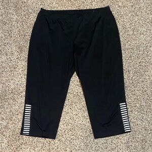 Black Cropped Leggings with Striped Detail
